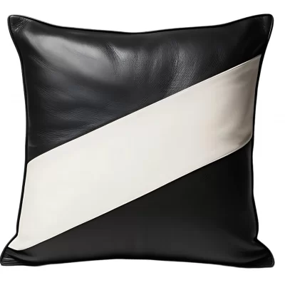 Coussin ou oreiller en cuir agneau 2 couleurs noir et blanc 50 x 50 cm housse ref: 016