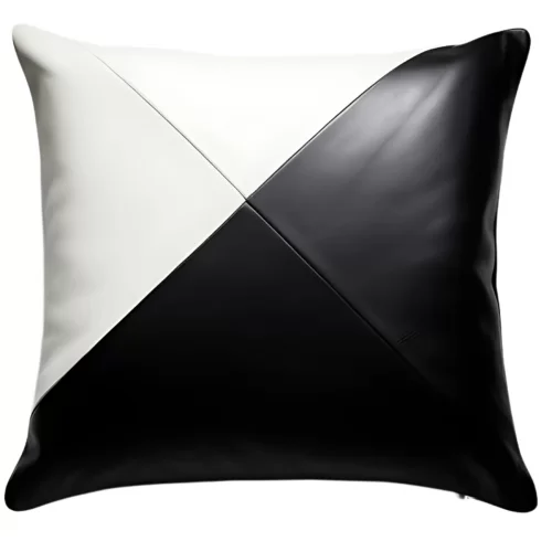 Coussin ou oreiller en cuir agneau 2 couleurs noir et blanc 50 x 50 cm housse ref: 017