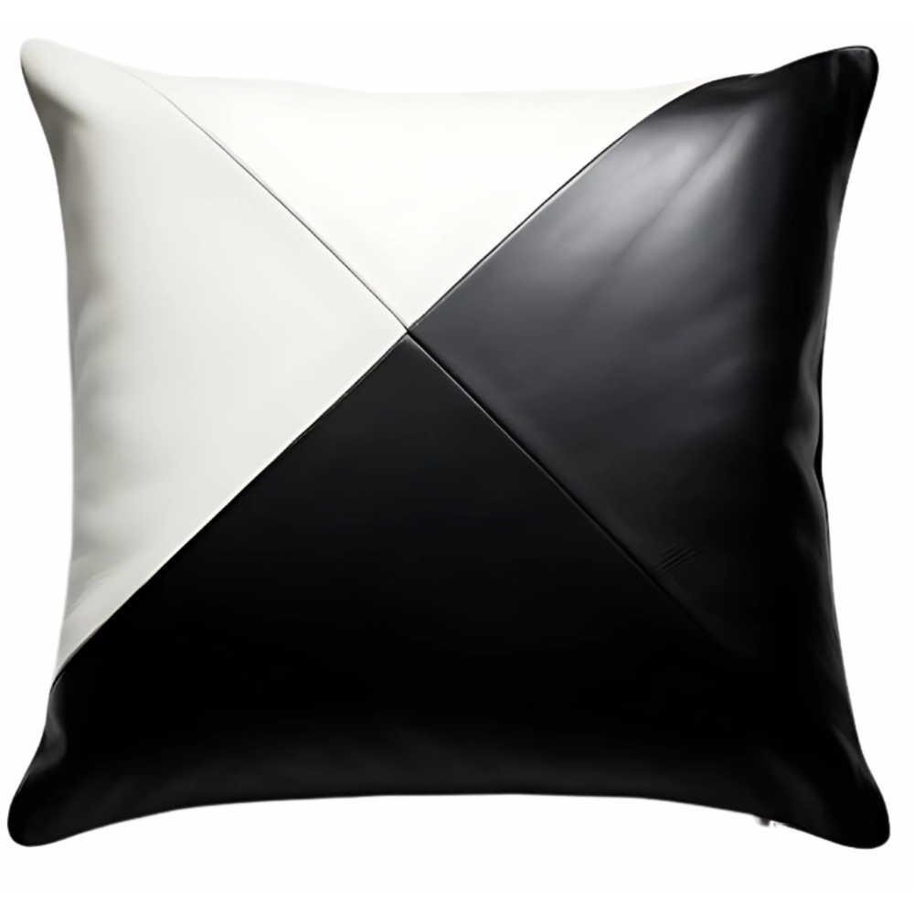 Coussin ou oreiller en cuir agneau 2 couleurs noir et blanc 50 x 50 cm housse ref: 017