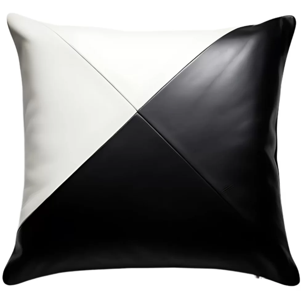 Coussin ou oreiller en cuir agneau 2 couleurs noir et blanc 50 x 50 cm housse ref: 017