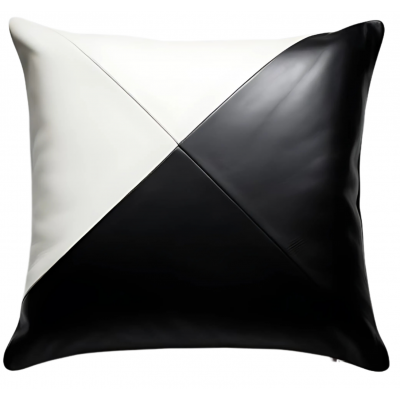 Coussin ou oreiller en cuir agneau 2 couleurs noir et blanc 50 x 50 cm housse ref: 017