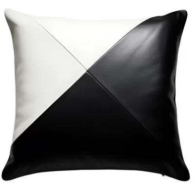 Coussin ou oreiller en cuir agneau 2 couleurs noir et blanc 50 x 50 cm housse ref: 017
