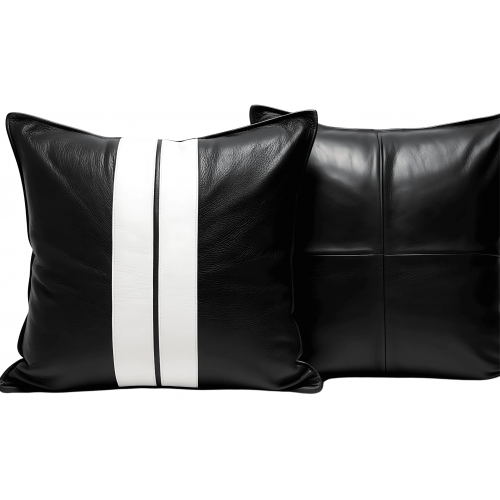 Coussin ou oreiller en cuir agneau 2 couleurs noir et blanc 50 x 50 cm housse ref: 018