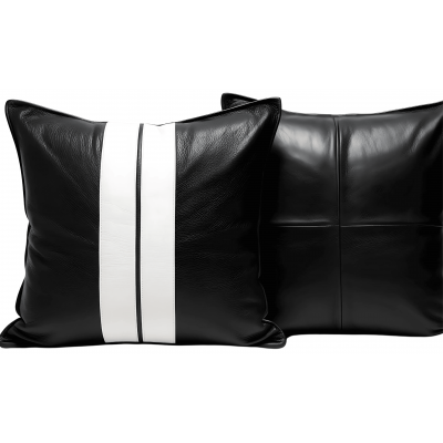 Coussin ou oreiller en cuir agneau 2 couleurs noir et blanc 50 x 50 cm housse ref: 018