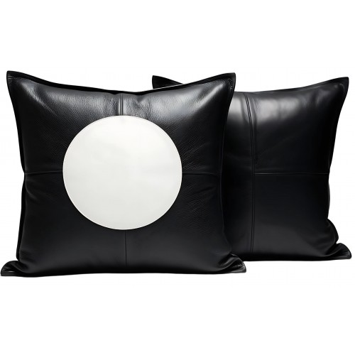 Coussin ou oreiller en cuir agneau 2 couleurs noir et blanc 45 x 45 cm housse ref: 019