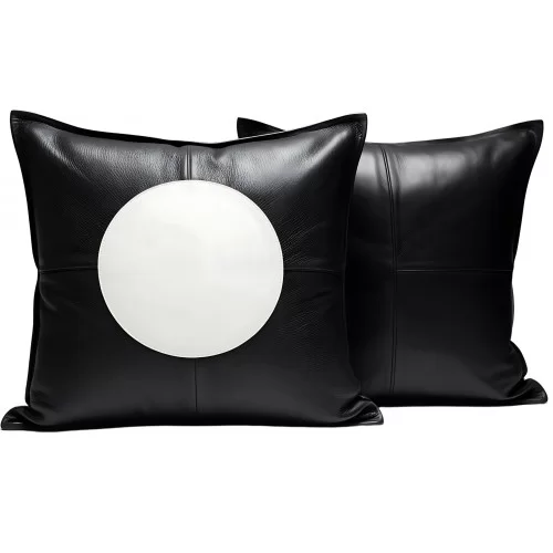 Coussin ou oreiller en cuir agneau 2 couleurs noir et blanc 45 x 45 cm housse ref: 019