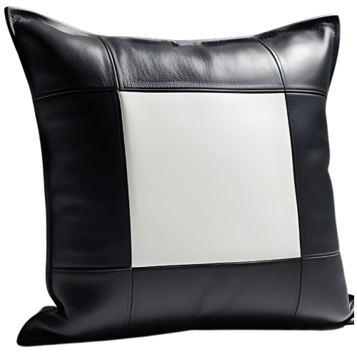 Coussin ou oreiller en cuir agneau 2 couleurs noir et blanc 50 x 50 cm housse ref: 020