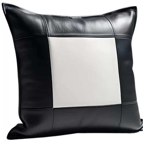 Coussin ou oreiller en cuir agneau 2 couleurs noir et blanc 50 x 50 cm housse ref: 020