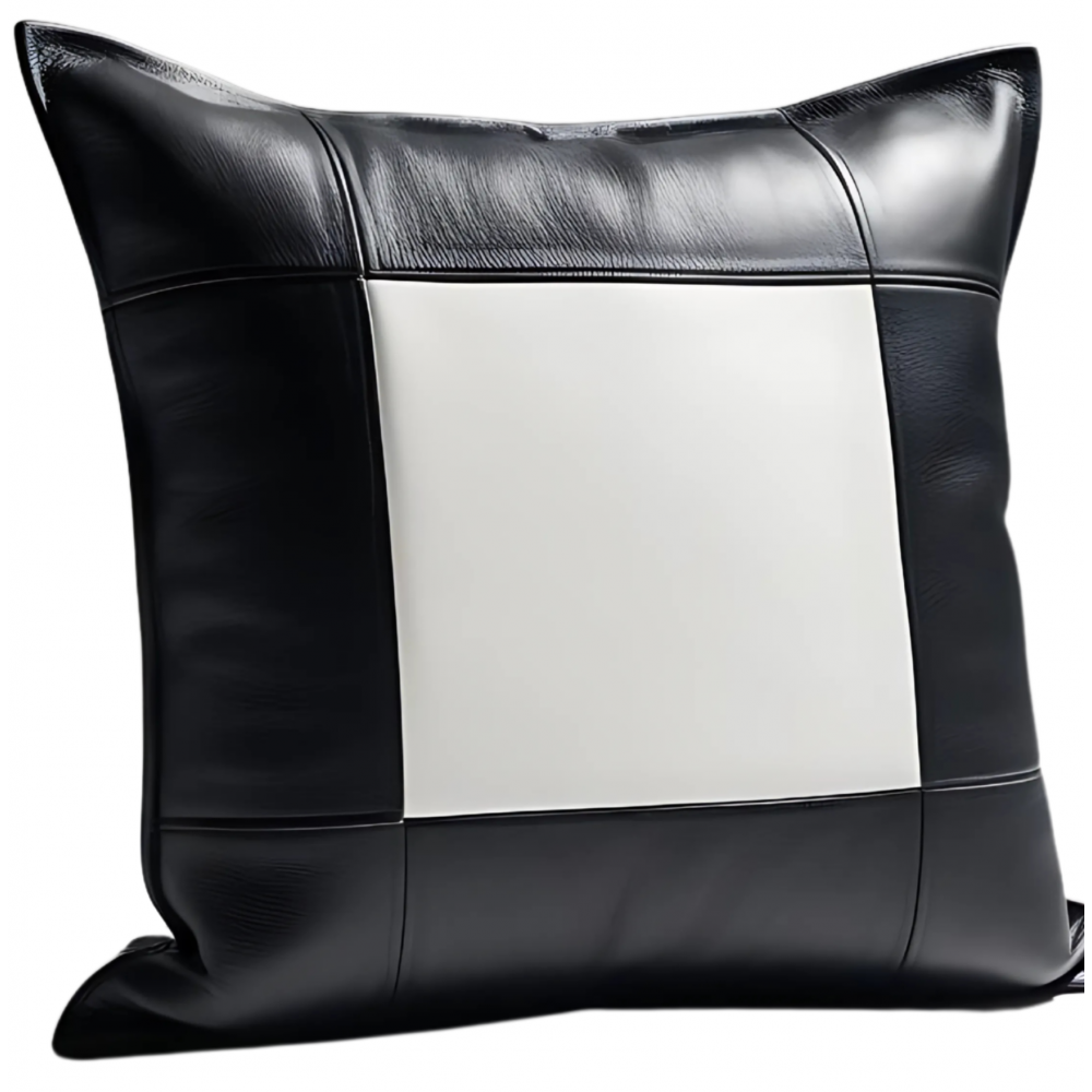 Coussin ou oreiller en cuir agneau 2 couleurs noir et blanc 50 x 50 cm housse ref: 020