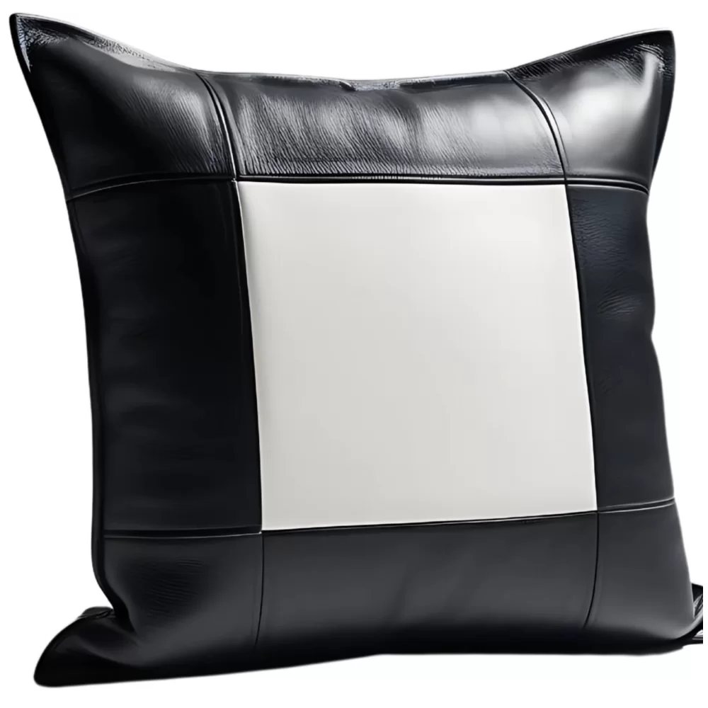 Coussin ou oreiller en cuir agneau 2 couleurs noir et blanc 50 x 50 cm housse ref: 020