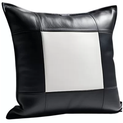 Coussin ou oreiller en cuir agneau 2 couleurs noir et blanc 50 x 50 cm housse ref: 020