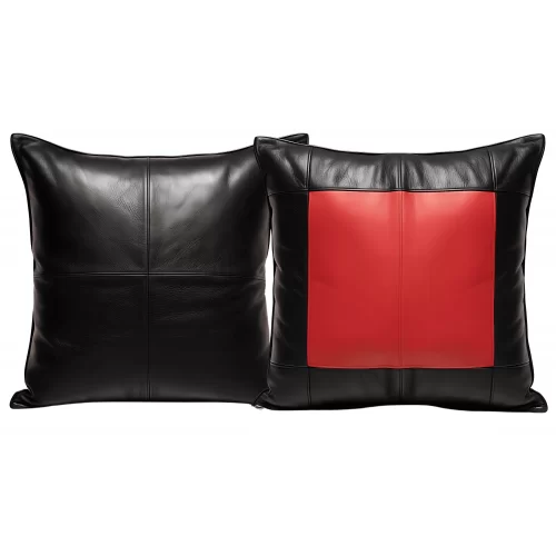 Coussin ou oreiller en cuir agneau 2 couleurs noir et rouge 50 x 50 cm housse ref: 021