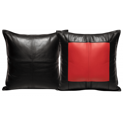 Coussin ou oreiller en cuir agneau 2 couleurs noir et rouge 50 x 50 cm housse ref: 021