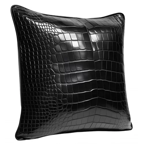 Coussin en cuir de crocodile véritable sur l'avant et vachette plongée sur l'arrière 45 x 45 ref: 22