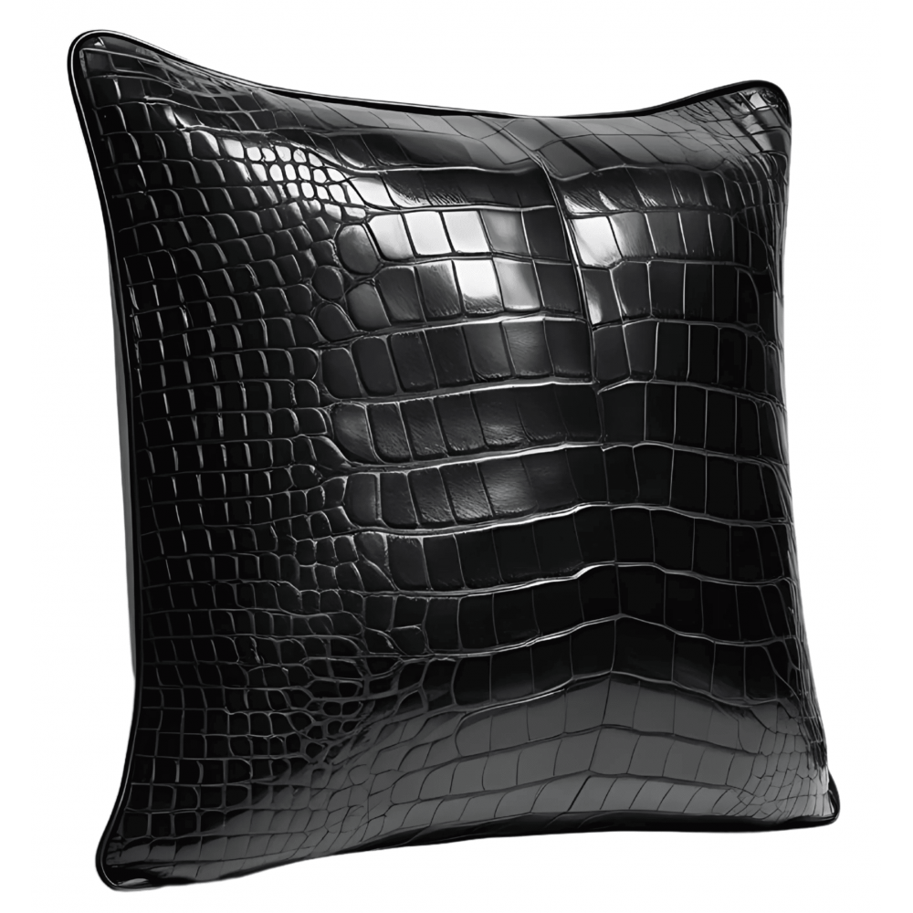 Coussin en cuir de crocodile véritable sur l'avant et vachette plongée sur l'arrière 45 x 45 ref: 22