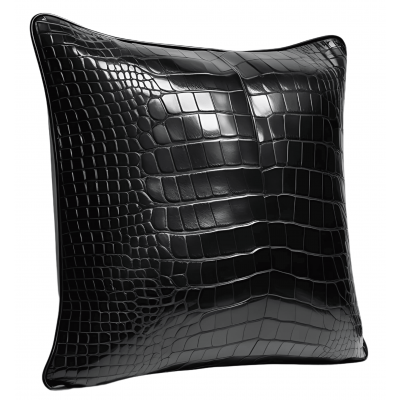 Coussin en cuir de crocodile véritable sur l'avant et vachette plongée sur l'arrière 45 x 45 ref: 22