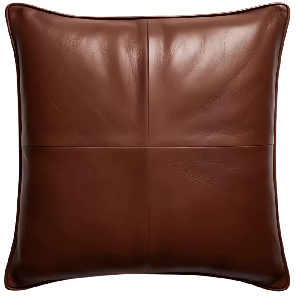 Coussin ou oreiller réversible en cuir agneau 2 couleurs noir et marron 45 x 45 cm housse ref: 027