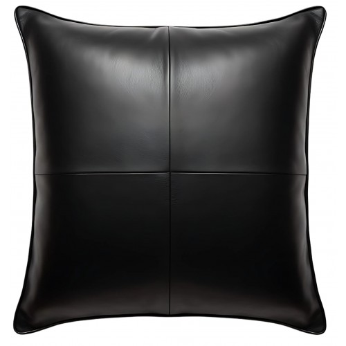 Coussin ou oreiller réversible en cuir agneau 2 couleurs noir et marron 45 x 45 cm housse ref: 027