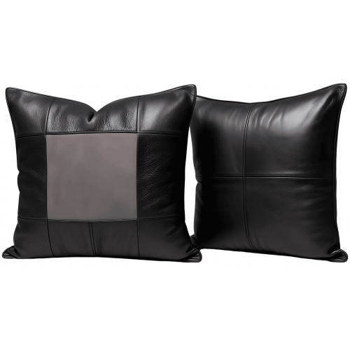 Coussin ou oreiller en cuir agneau 2 couleurs noir et gris anthracite 45 x 45 cm housse ref: 028