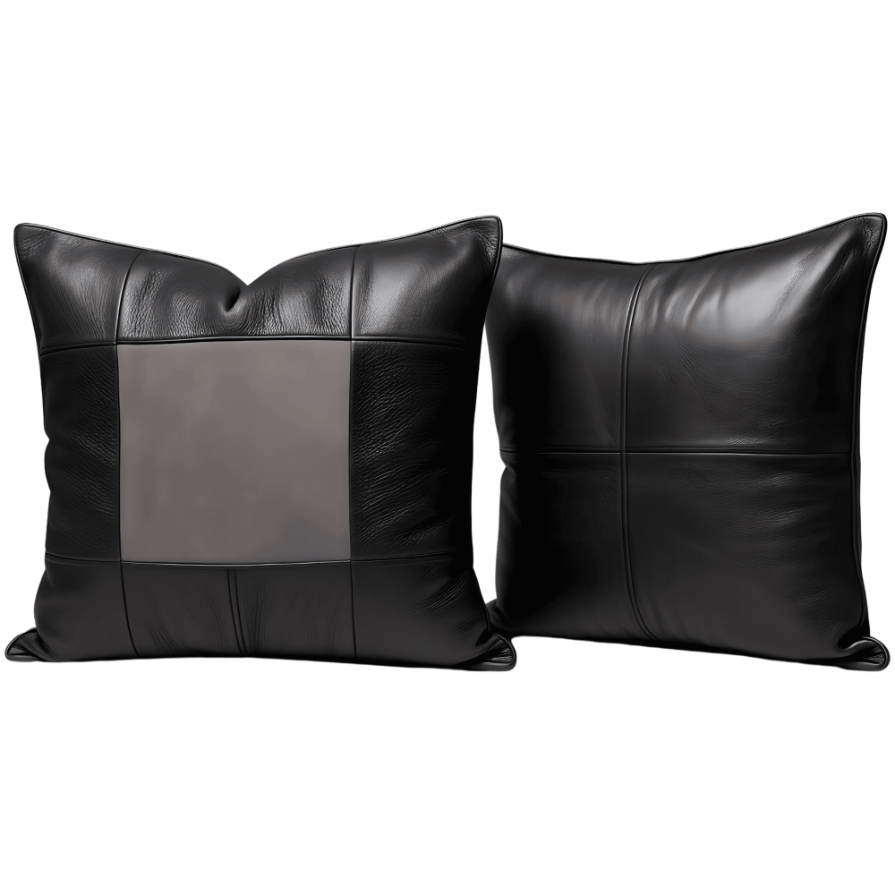 Coussin ou oreiller en cuir agneau 2 couleurs noir et gris anthracite 45 x 45 cm housse ref: 028
