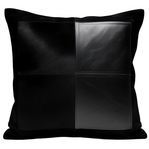 Coussin ou oreiller en cuir agneau épais noir et agneau velours noir45 x 45 cm housse ref: 029