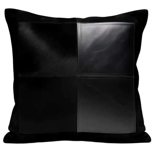 Coussin ou oreiller en cuir agneau épais noir et agneau velours noir45 x 45 cm housse ref: 029