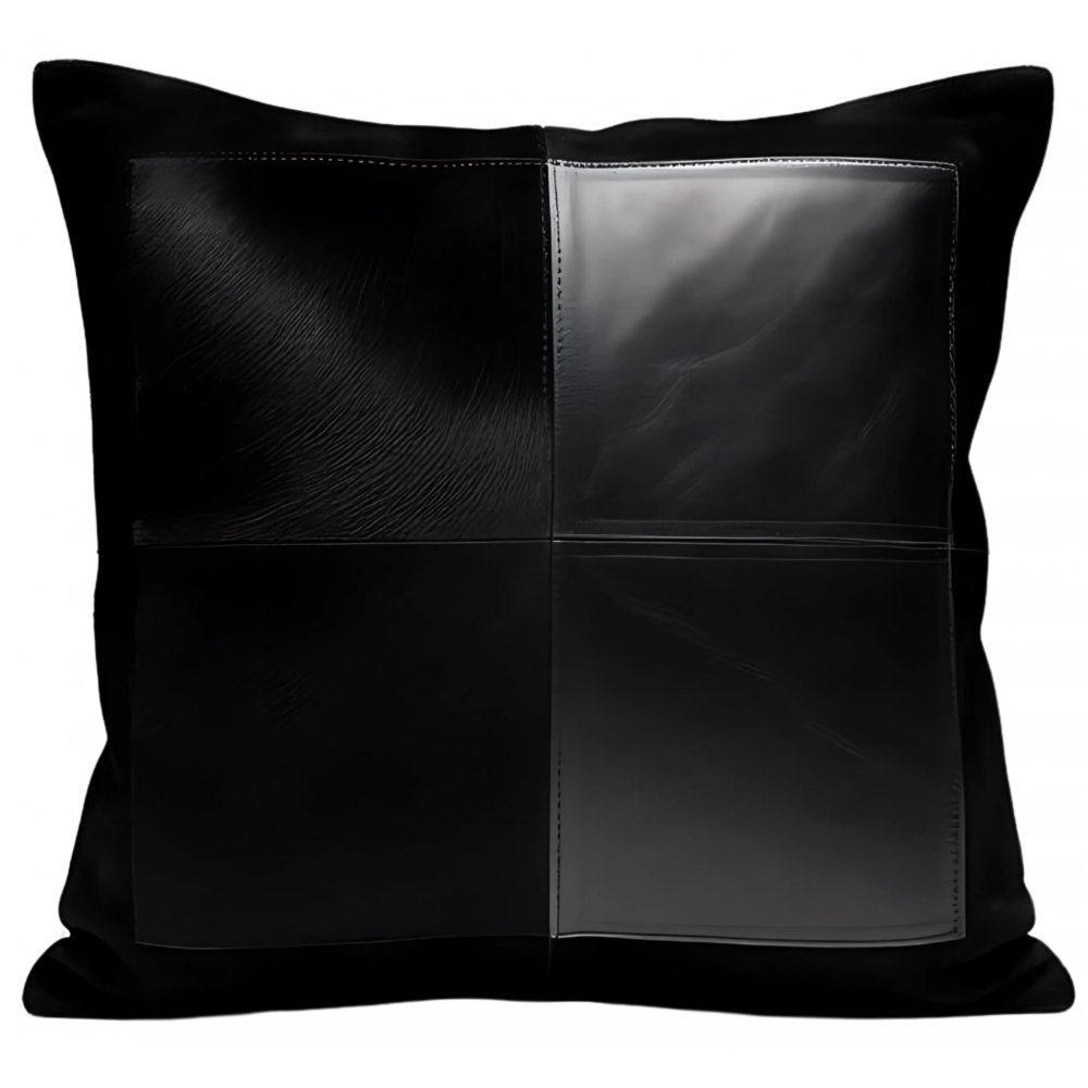 Coussin ou oreiller en cuir agneau épais noir et agneau velours noir45 x 45 cm housse ref: 029