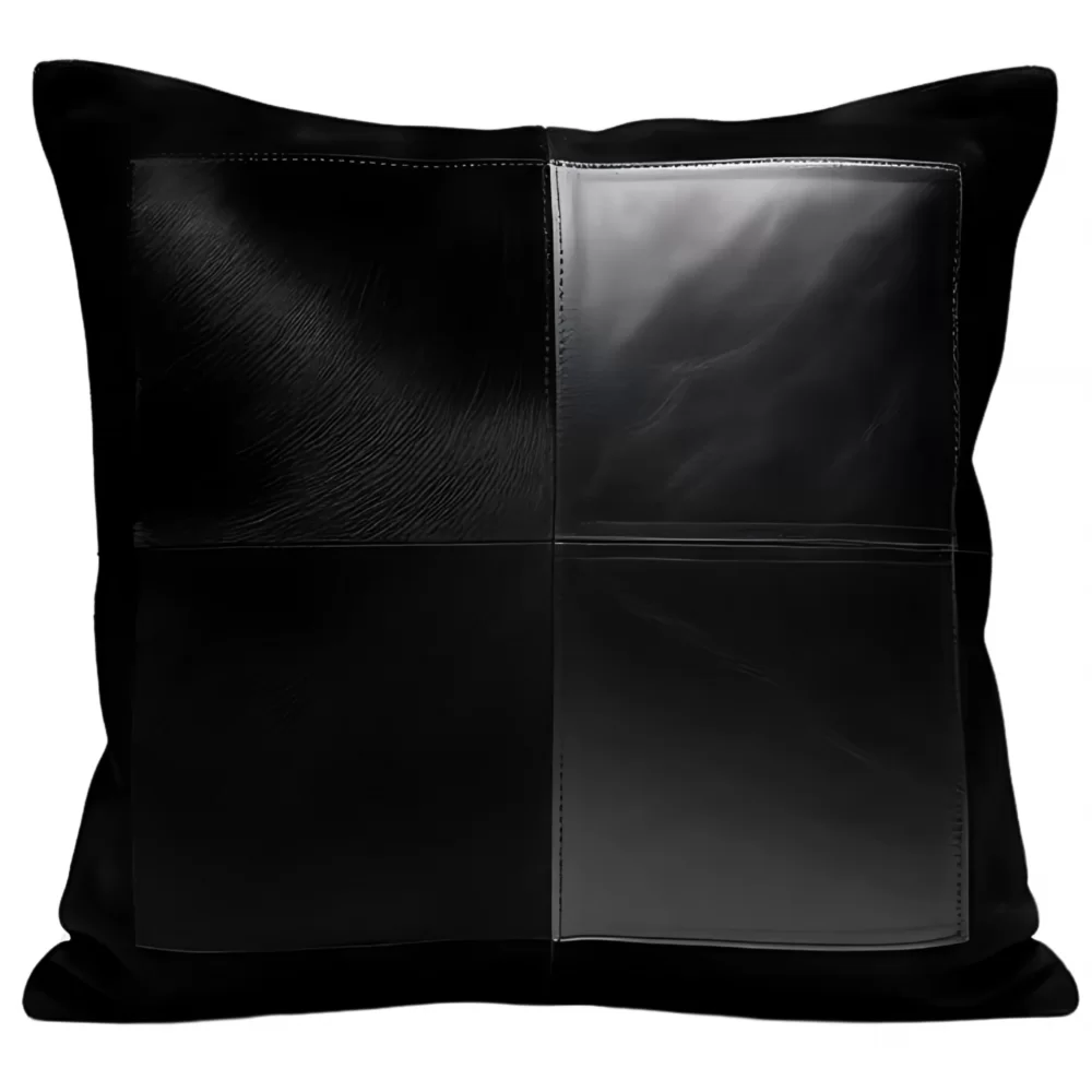Coussin ou oreiller en cuir agneau épais noir et agneau velours noir45 x 45 cm housse ref: 029