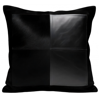 Coussin ou oreiller en cuir agneau épais noir et agneau velours noir45 x 45 cm housse ref: 029