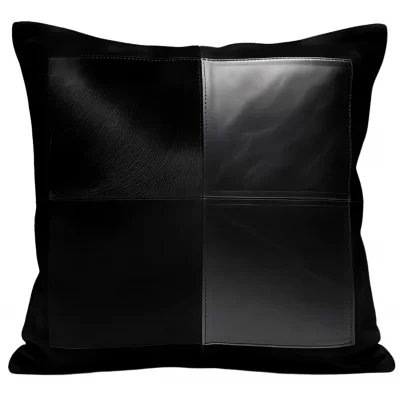 Coussin ou oreiller en cuir agneau épais noir et agneau velours noir45 x 45 cm housse ref: 029