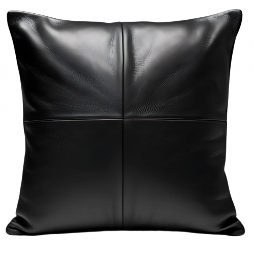 Coussin ou oreiller en cuir agneau épais noir et agneau velours noir45 x 45 cm housse ref: 029