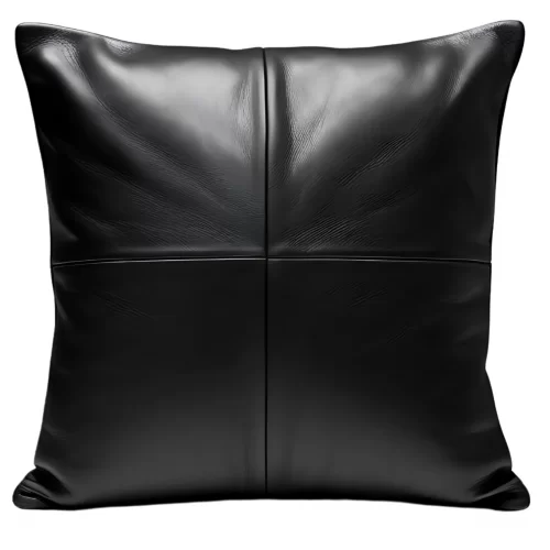 Coussin ou oreiller en cuir agneau épais noir et agneau velours noir45 x 45 cm housse ref: 029