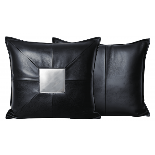 Coussin ou oreiller en cuir agneau 2 couleurs noir et argent 45 x 45 cm housse ref: 032