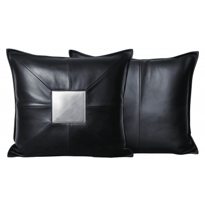 Coussin ou oreiller en cuir agneau 2 couleurs noir et argent 45 x 45 cm housse ref: 032