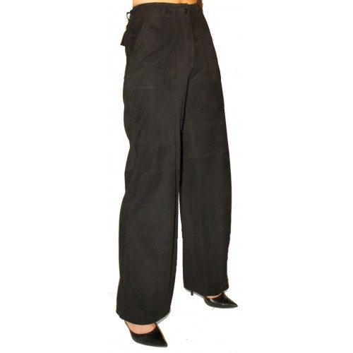 Pantalon en cuir d'agneau velours façon daim couleur noir modèle Flore