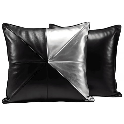 Coussin ou oreiller en cuir agneau 2 couleurs noir et argent 45 x 45 cm housse ref: 034