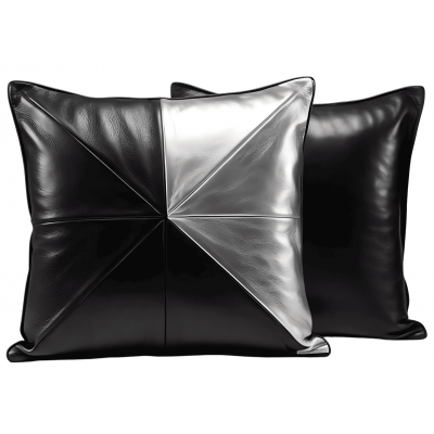 Coussin ou oreiller en cuir agneau 2 couleurs noir et argent 45 x 45 cm housse ref: 034