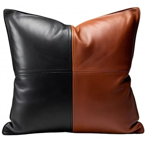 Coussin ou oreiller en cuir agneau 2 couleurs noir 45 x 45 cm housse ref: 005