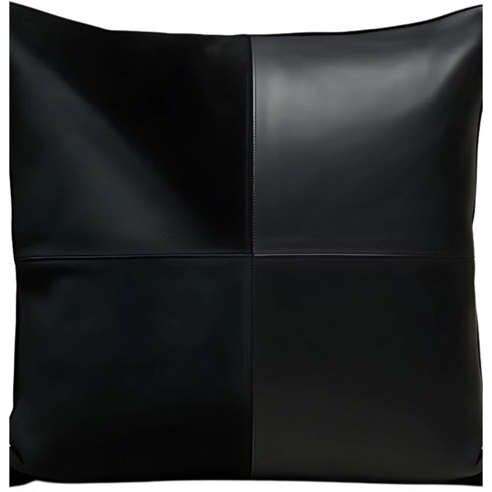 Coussin ou oreiller en cuir agneau 2 couleurs et 2 matières agneau cuir et veau velours 45 x 45 cm housse ref: 007