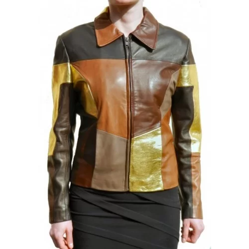 Blouson femme patchwork en agneaux de differents coloris modèle Dorane