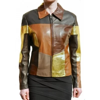 Blouson femme patchwork en agneaux de differents coloris modèle Dorane