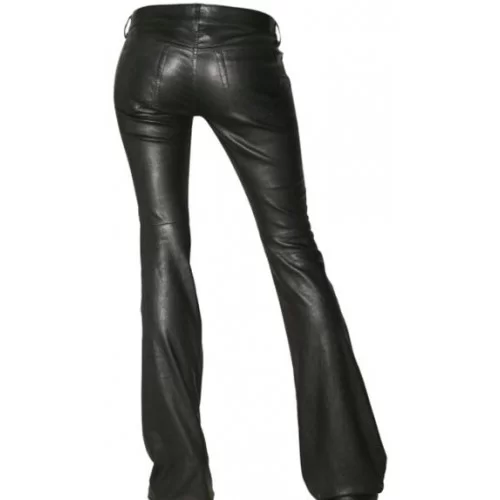 Pantalon en cuir d'agneau noir bas large modèle Kandy