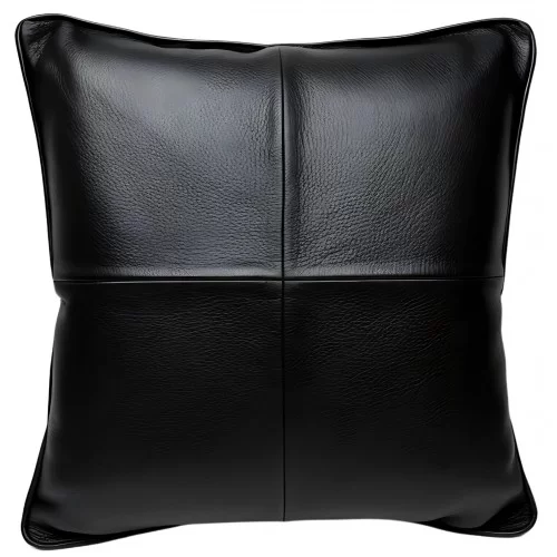 Coussin ou oreiller en cuir vachette sauvage marron et vachette noir 45 x 45 cm housse ref: 040