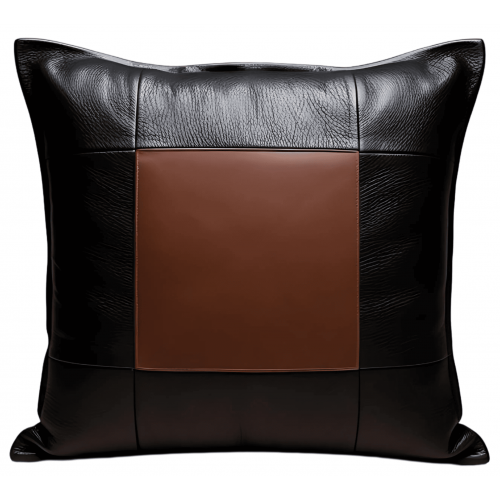 Coussin ou oreiller en cuir de vachette noir et marron 45 x 45 cm housse ref: 041