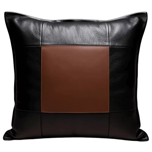 Coussin ou oreiller en cuir de vachette noir et marron 45 x 45 cm housse ref: 041