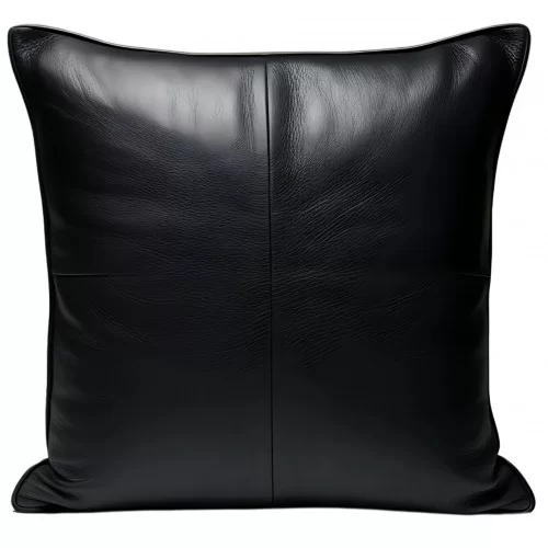 Coussin ou oreiller en cuir de vachette noir et marron 45 x 45 cm housse ref: 041