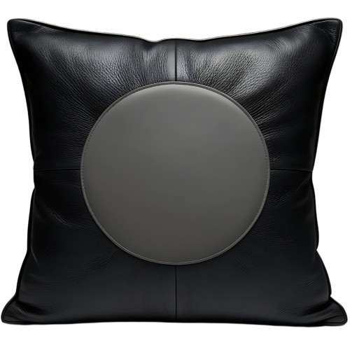 Coussin ou oreiller en cuir de vachette noire et grise 45 x 45 cm housse ref: 042