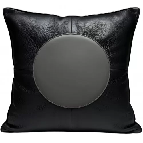 Coussin ou oreiller en cuir de vachette noire et grise 45 x 45 cm housse ref: 042