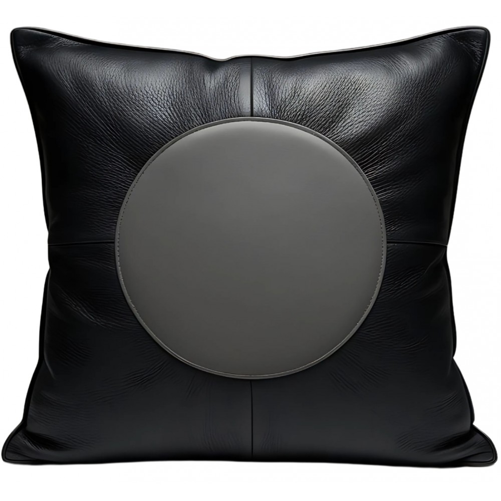 Coussin ou oreiller en cuir de vachette noire et grise 45 x 45 cm housse ref: 042