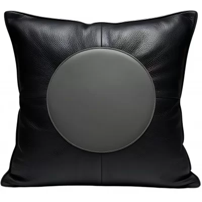 Coussin ou oreiller en cuir de vachette noire et grise 45 x 45 cm housse ref: 042